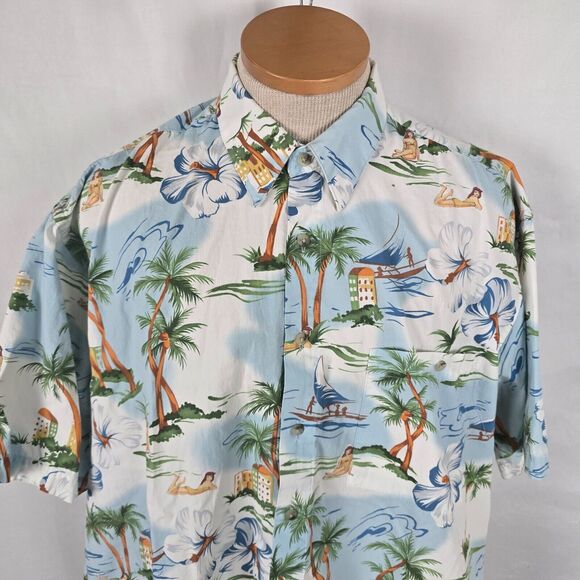 Campia Moda Shirt Men's L Blue Colorful Hawaiian Tropic Button Down Short Sleeve - Picture 2 of 16